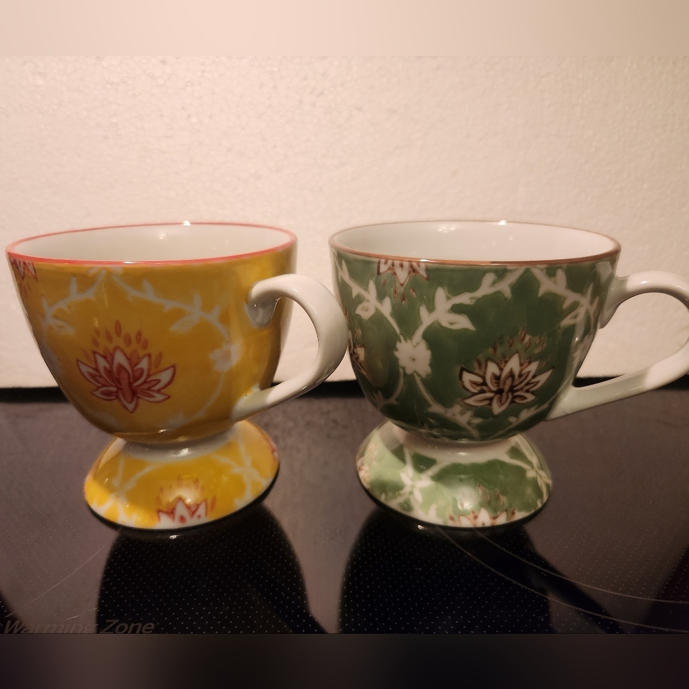 Cost Plus World Market Yellow and Green Floral Teacup Set